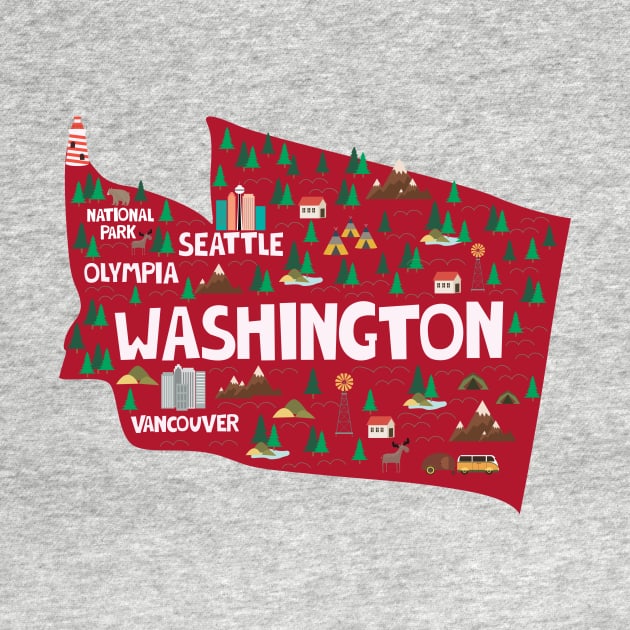 Washington State USA Illustrated Map by JunkyDotCom